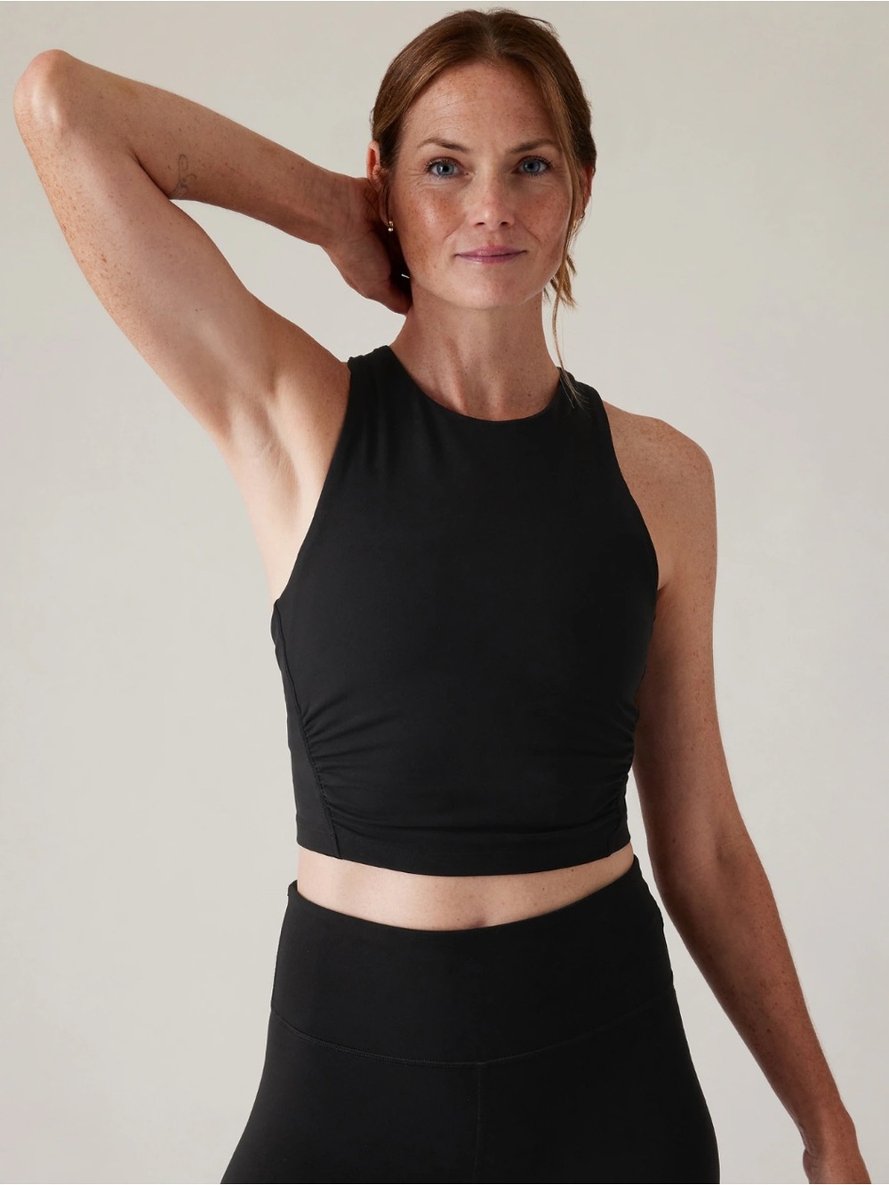 Athleta Black Conscious Twist Back High-Neck Crop Top Sports Bra Size M NWT